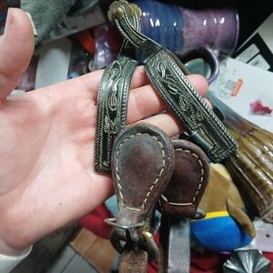 Vintage Leather and Silver-Tone Western Spur Straps - Brown